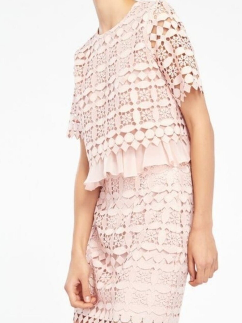 SANDRO BLUSH PINK CLAUDE Embroidered Ruffle Cropped Top $300 SUMMER PARTY